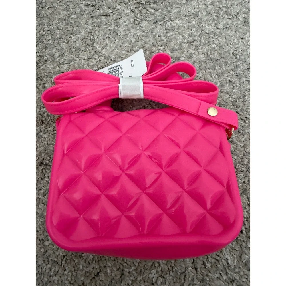 Mini Quilted Silicone Handbag – Bright Pink – Bear, Rainbow & Strawberry – NWT